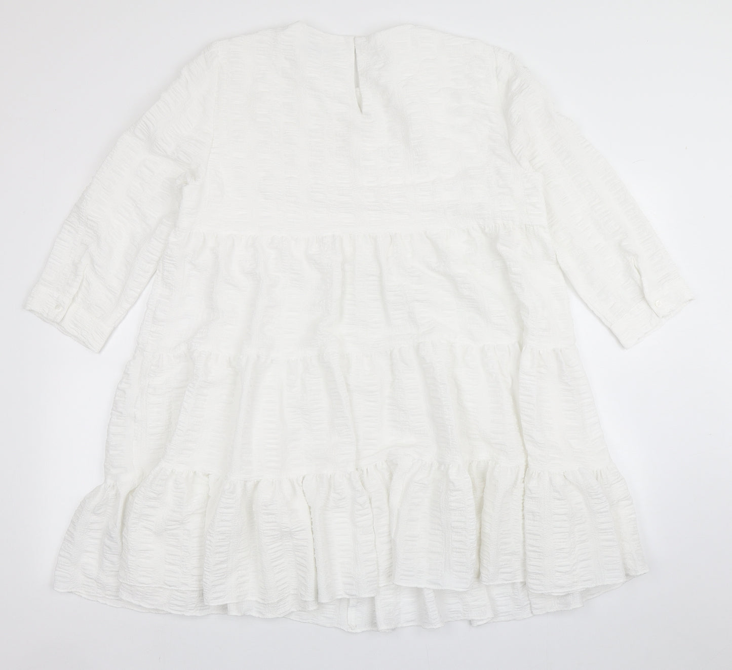 Zara Womens White  Polyester Trapeze & Swing  Size L  Round Neck Button - Smock Dress