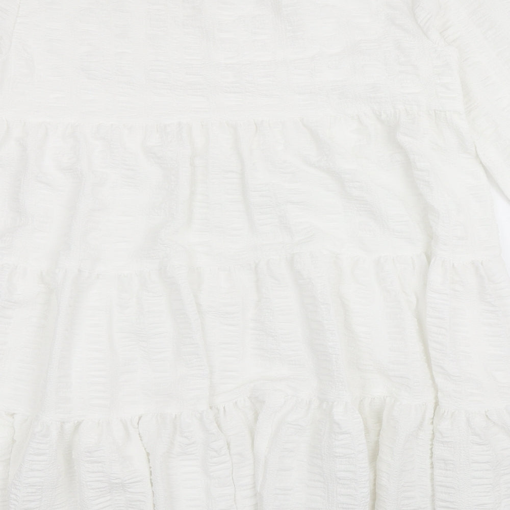 Zara Womens White  Polyester Trapeze & Swing  Size L  Round Neck Button - Smock Dress