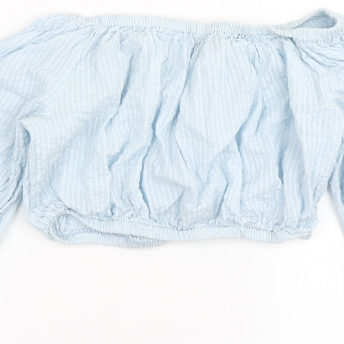 South Beach Womens Blue  100% Cotton Cropped Blouse Size M Off the Shoulder