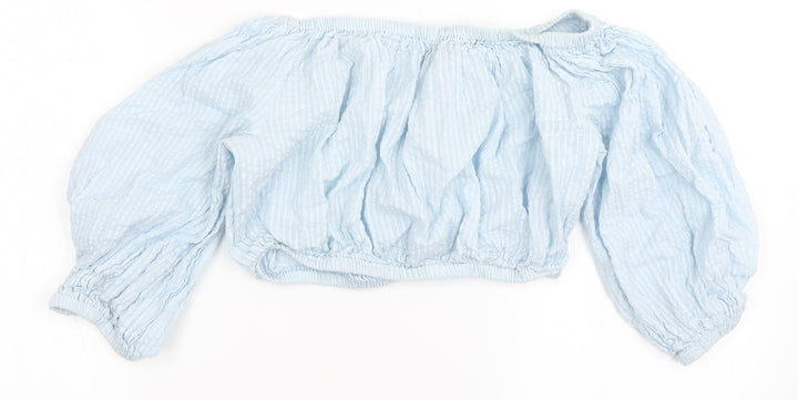 South Beach Womens Blue 100% Cotton Cropped Blouse Size M Off the Shoulder
