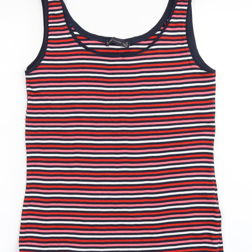 Marks and Spencer Womens Multicoloured Striped 100% Cotton Basic T-Shirt Size 14 Round Neck