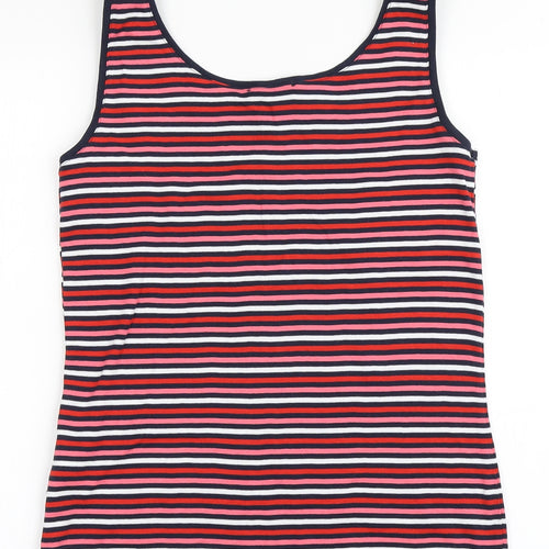 Marks and Spencer Womens Multicoloured Striped 100% Cotton Basic T-Shirt Size 14 Round Neck
