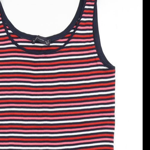 Marks and Spencer Womens Multicoloured Striped 100% Cotton Basic T-Shirt Size 14 Round Neck