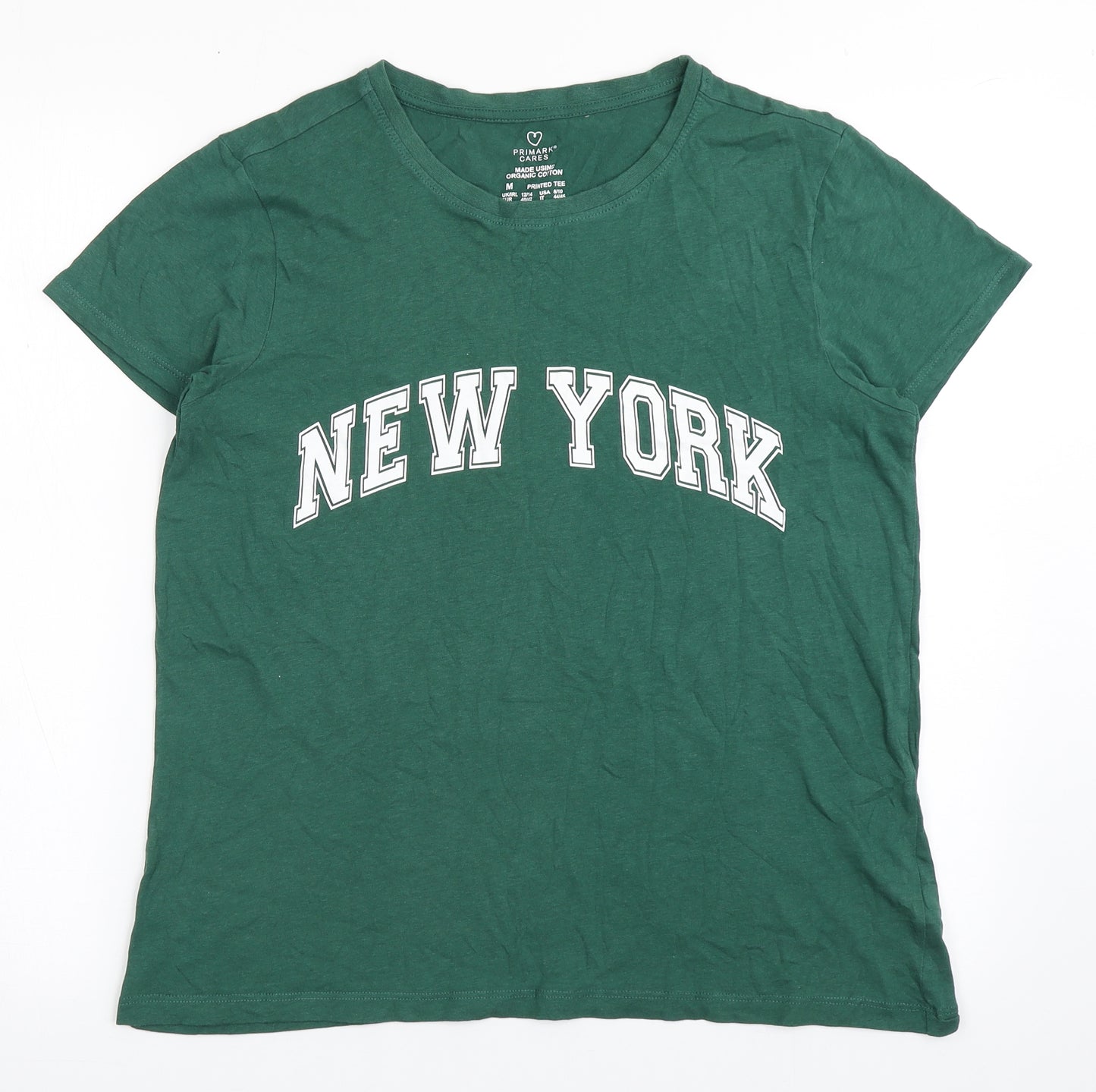 Primark Womens Green  100% Cotton Basic T-Shirt Size M Round Neck - New York