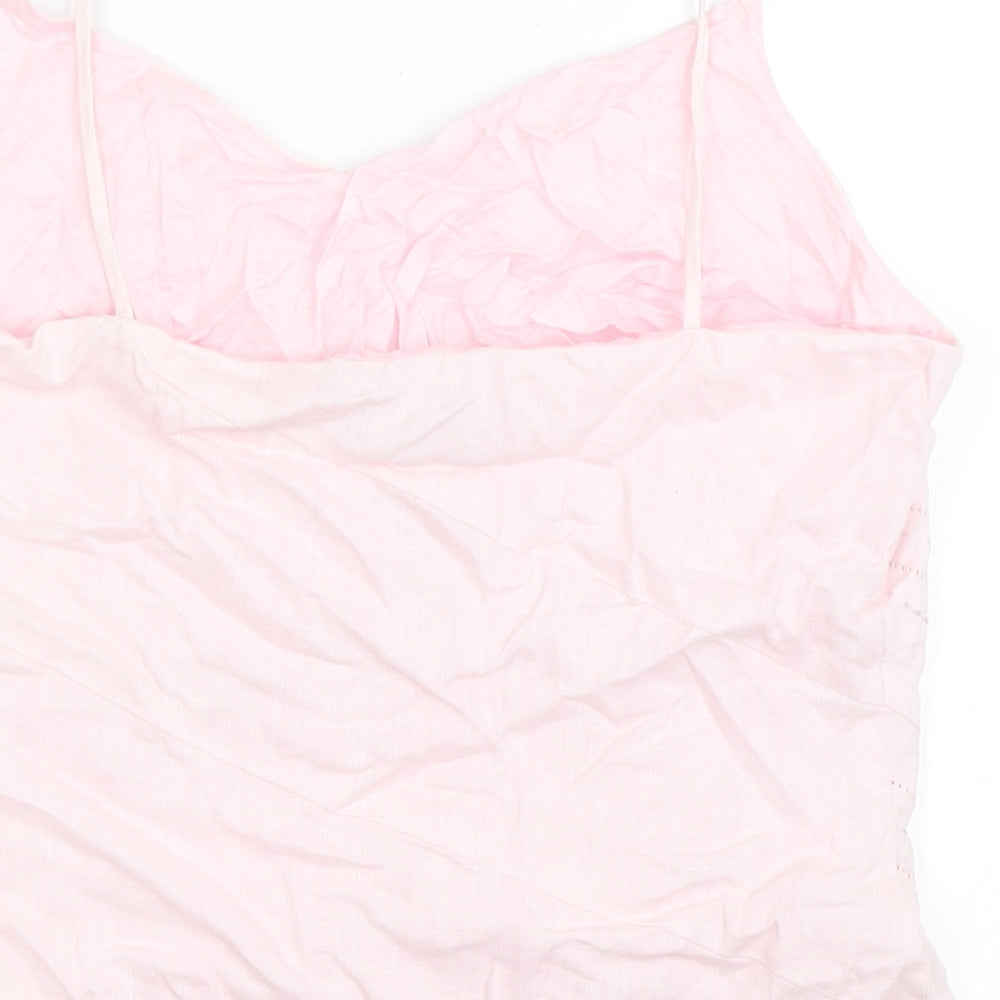 John Rocha Womens Pink  Linen Basic Blouse Size 12 V-Neck