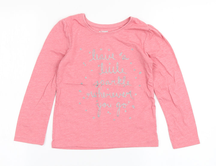 Young Dimension Girls Pink Polyester Basic T-Shirt Size 5-6 Years Round Neck Pullover - Sparkle