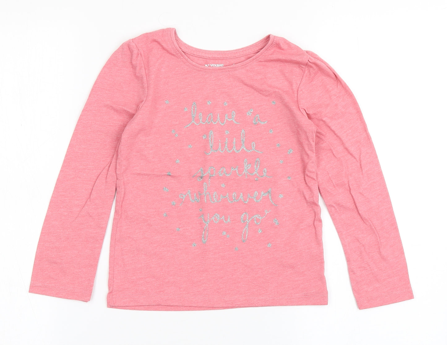 Young Dimension Girls Pink  Polyester Basic T-Shirt Size 5-6 Years Round Neck Pullover - Sparkle