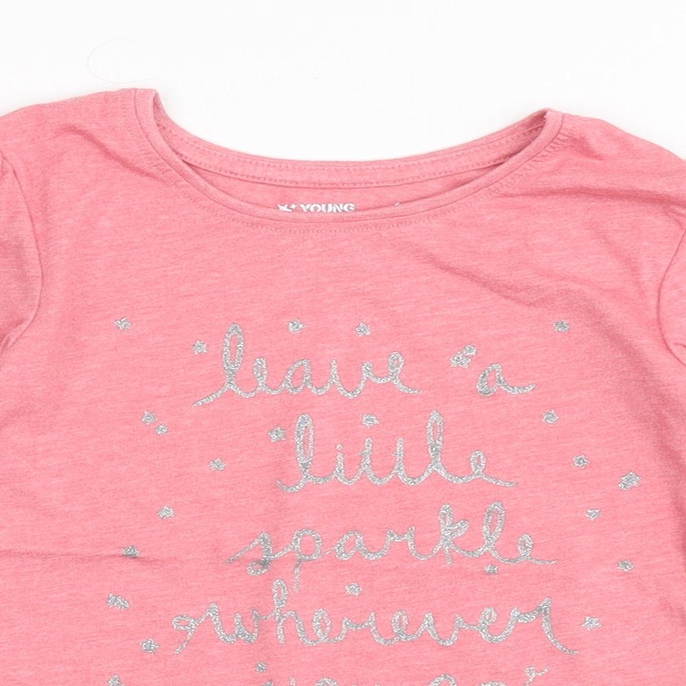 Young Dimension Girls Pink  Polyester Basic T-Shirt Size 5-6 Years Round Neck Pullover - Sparkle