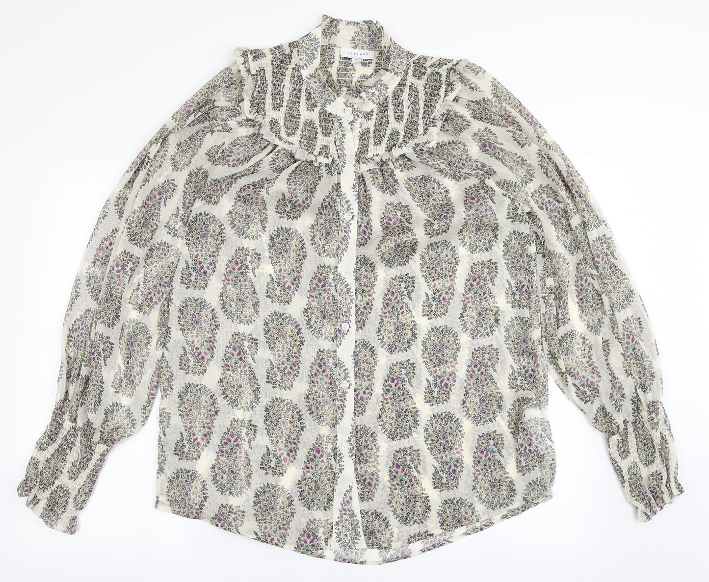 Topshop Womens Beige  Polyester Basic Blouse Size 12 Round Neck