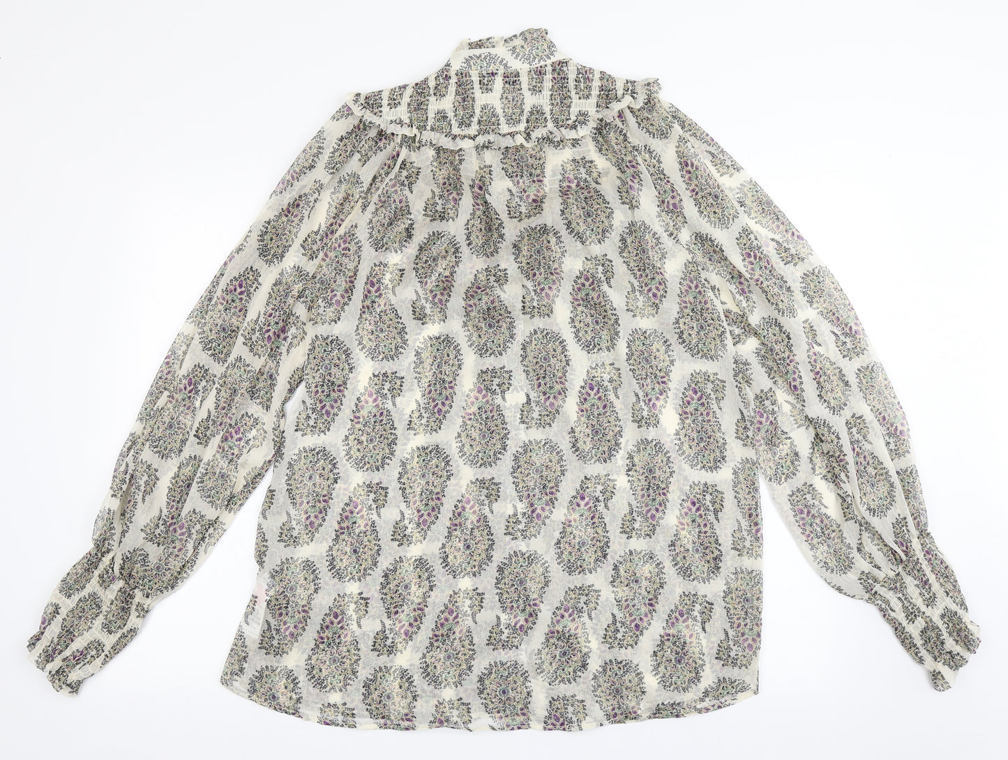 Topshop Womens Beige  Polyester Basic Blouse Size 12 Round Neck
