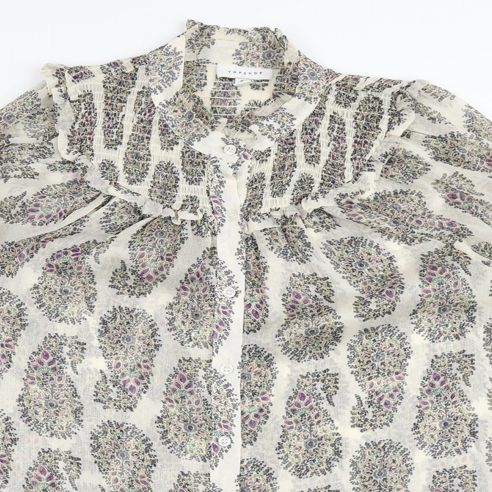 Topshop Womens Beige  Polyester Basic Blouse Size 12 Round Neck