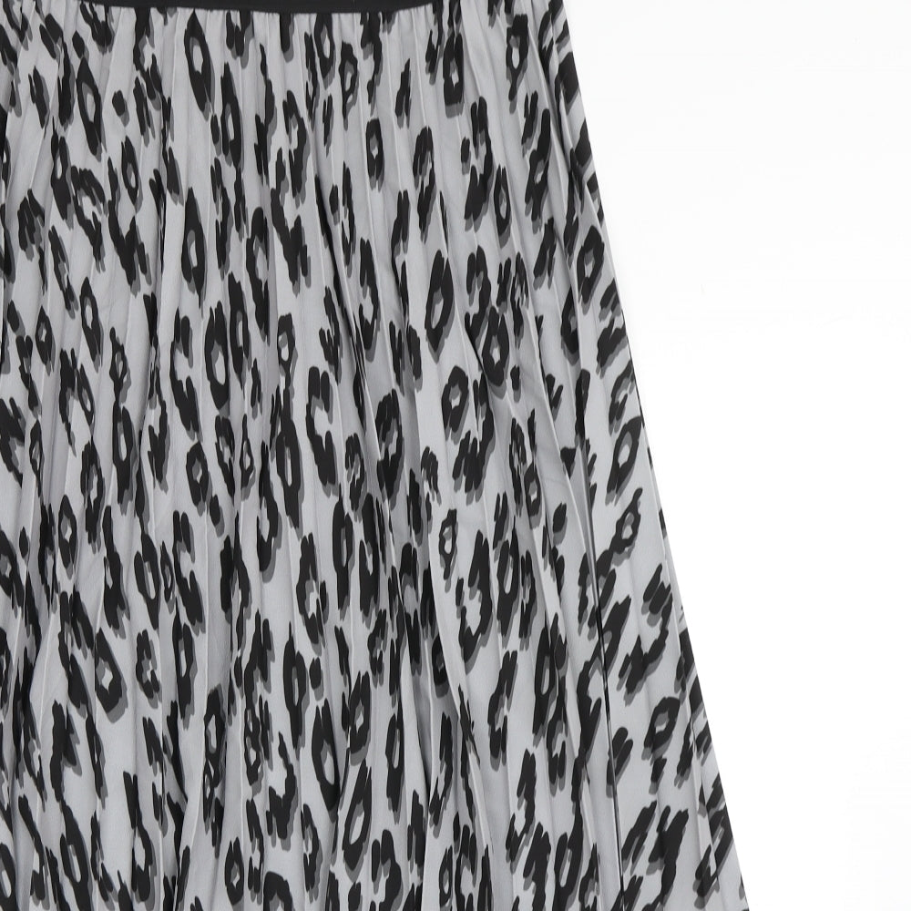 Roman Womens Grey Animal Print Polyester Pleated Skirt Size 16