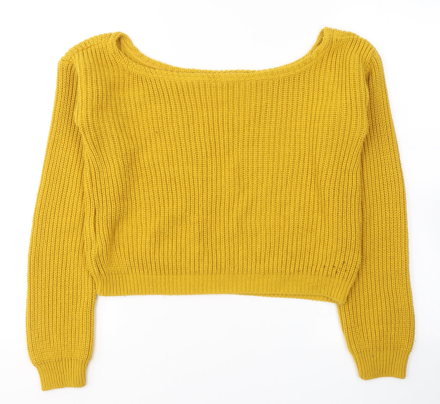 PRETTYLITTLETHING Womens Yellow Boat Neck  Acrylic Pullover Jumper Size S