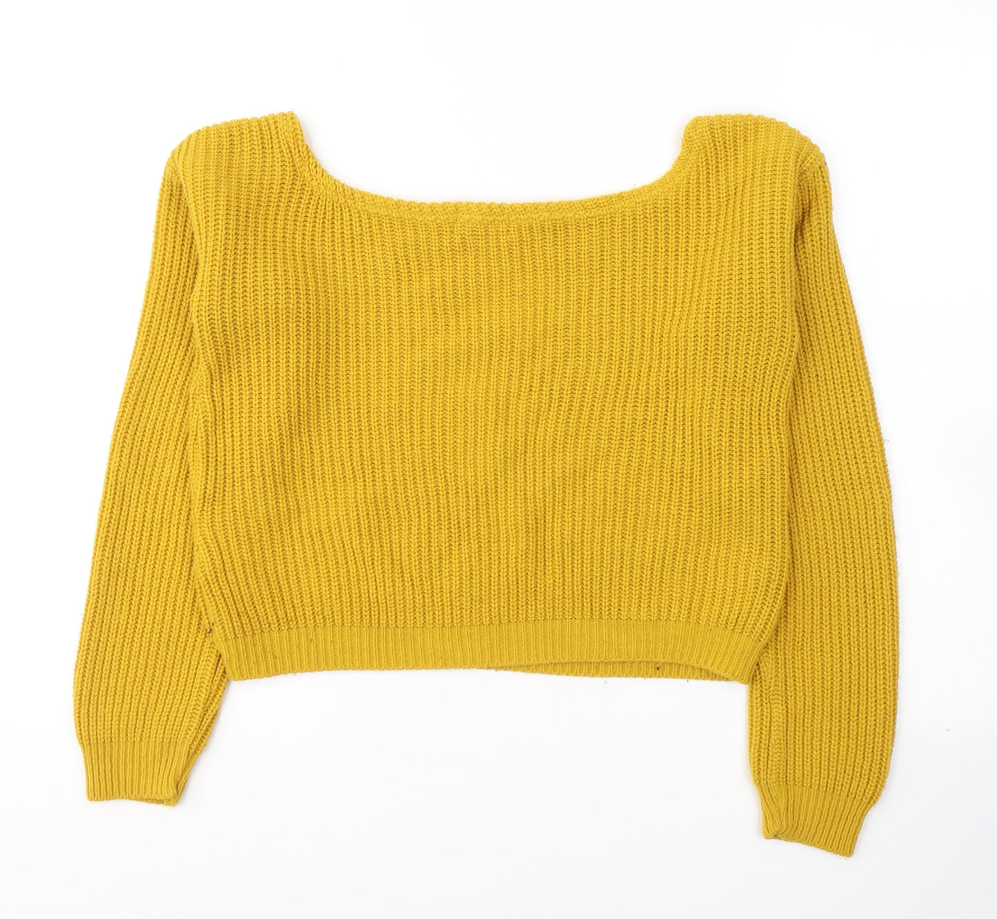 PRETTYLITTLETHING Womens Yellow Boat Neck  Acrylic Pullover Jumper Size S