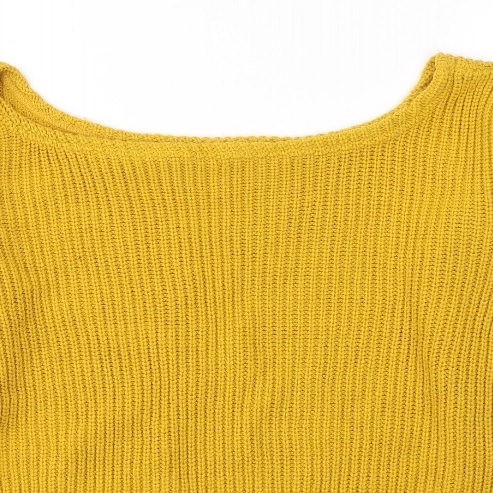 PRETTYLITTLETHING Womens Yellow Boat Neck  Acrylic Pullover Jumper Size S