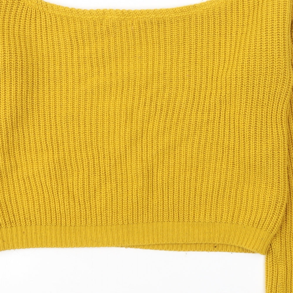 PRETTYLITTLETHING Womens Yellow Boat Neck  Acrylic Pullover Jumper Size S