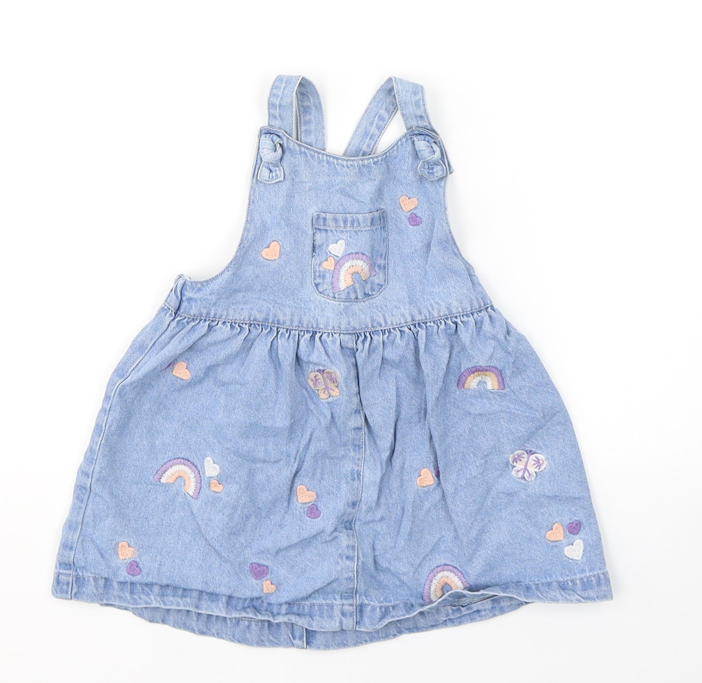 George Girls Blue  100% Cotton Dungaree One-Piece Size 12-18 Months  Button