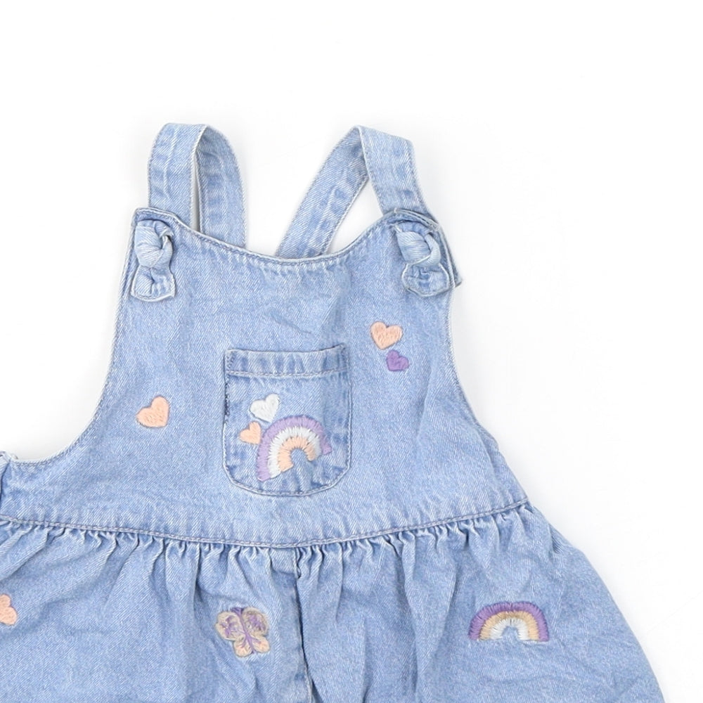 George Girls Blue  100% Cotton Dungaree One-Piece Size 12-18 Months  Button