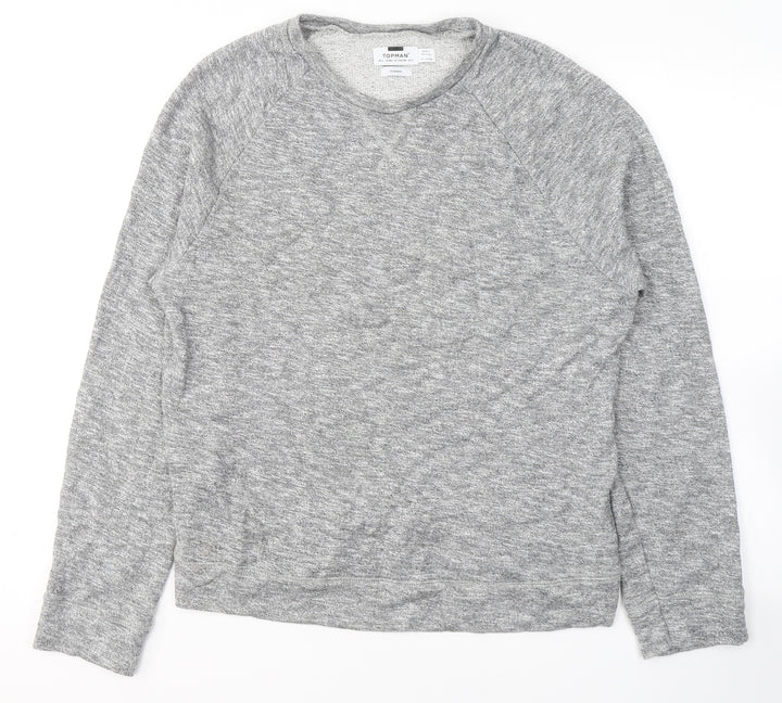 Topshop Mens Grey Round Neck Cotton Pullover Jumper Size L
