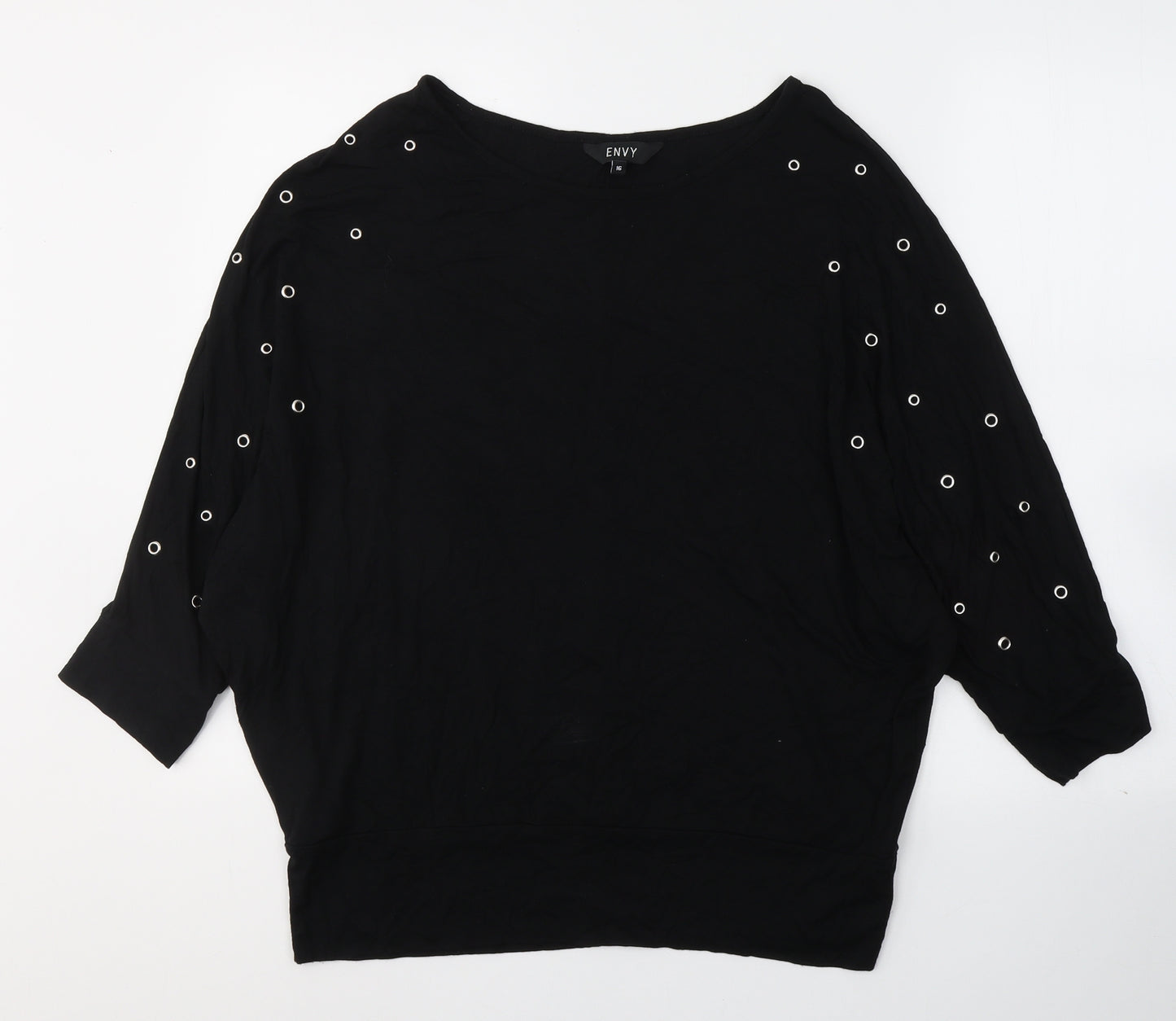 Peacocks Womens Black  Viscose Basic Blouse Size 16 Round Neck