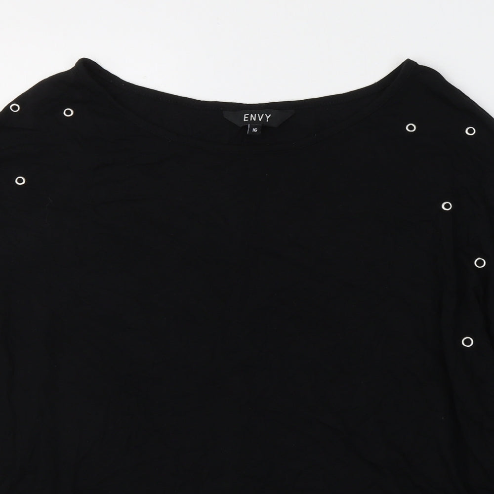 Peacocks Womens Black  Viscose Basic Blouse Size 16 Round Neck