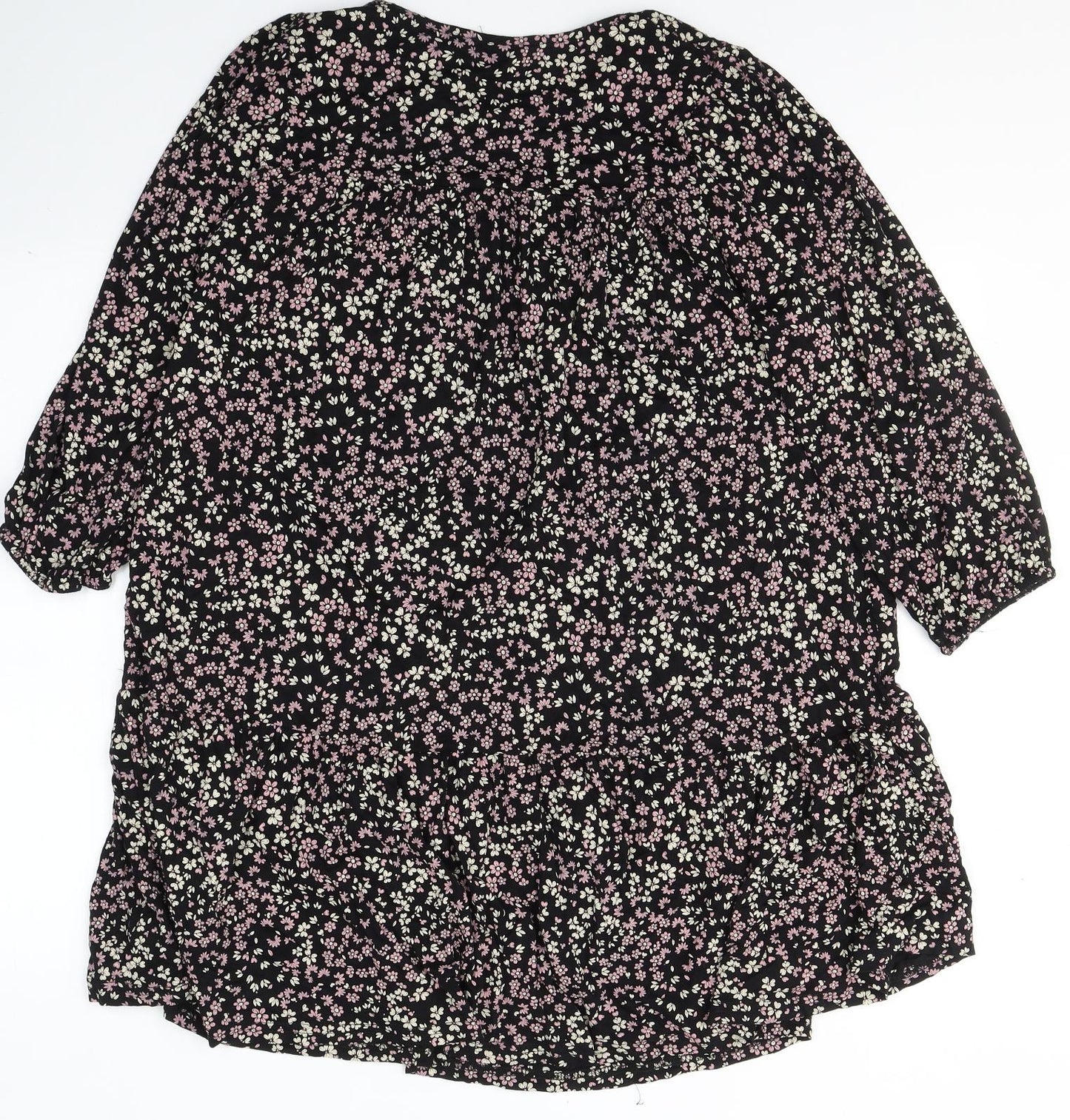 Peacocks Womens Black Floral Viscose Kaftan  Size 12  Round Neck Pullover