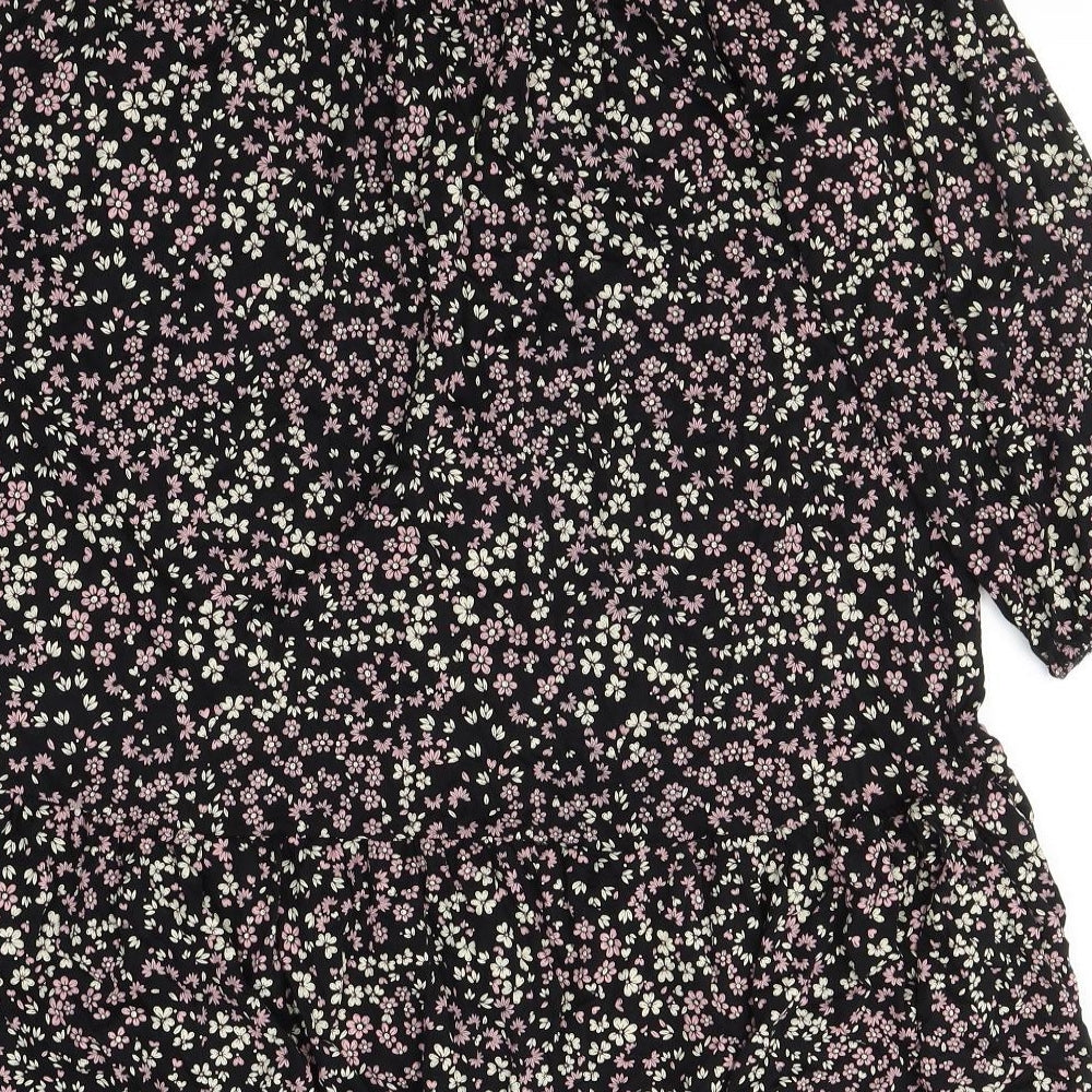 Peacocks Womens Black Floral Viscose Kaftan  Size 12  Round Neck Pullover