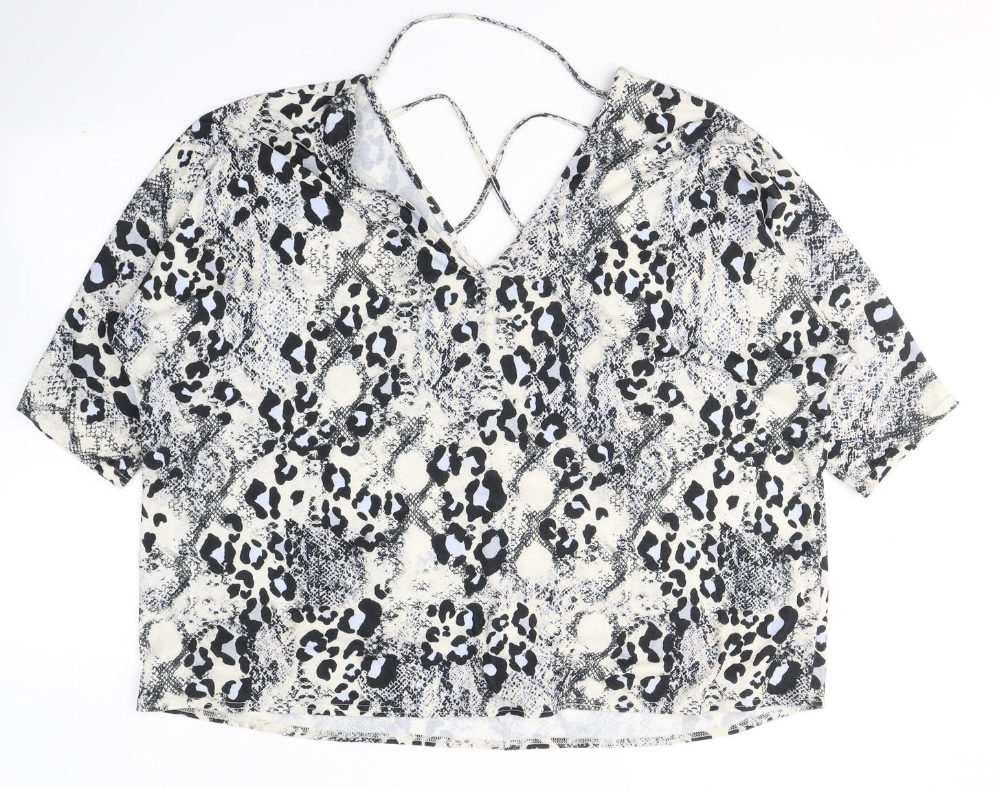 New Look Womens Ivory Animal Print Polyester Basic Blouse Size 26 V-Neck