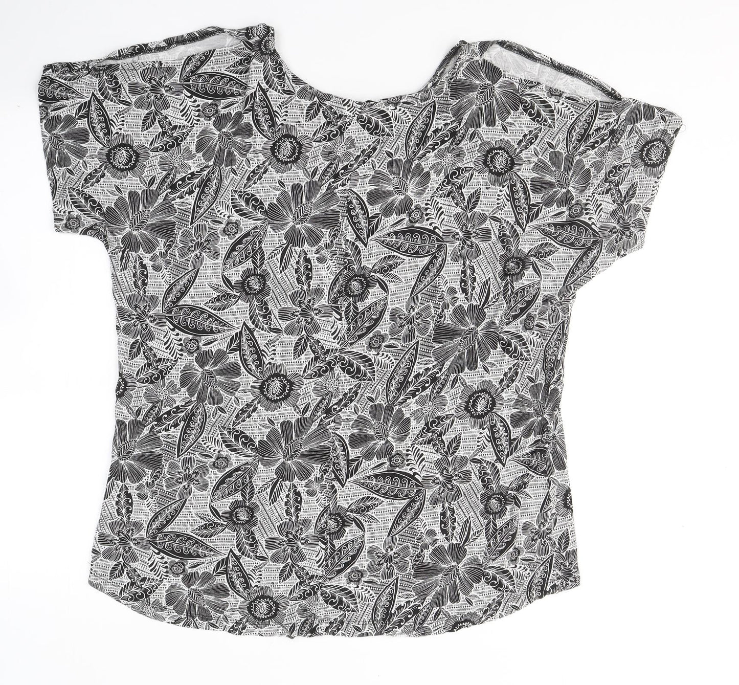 Peacocks Womens Black Paisley Viscose Basic T-Shirt Size 16 Round Neck