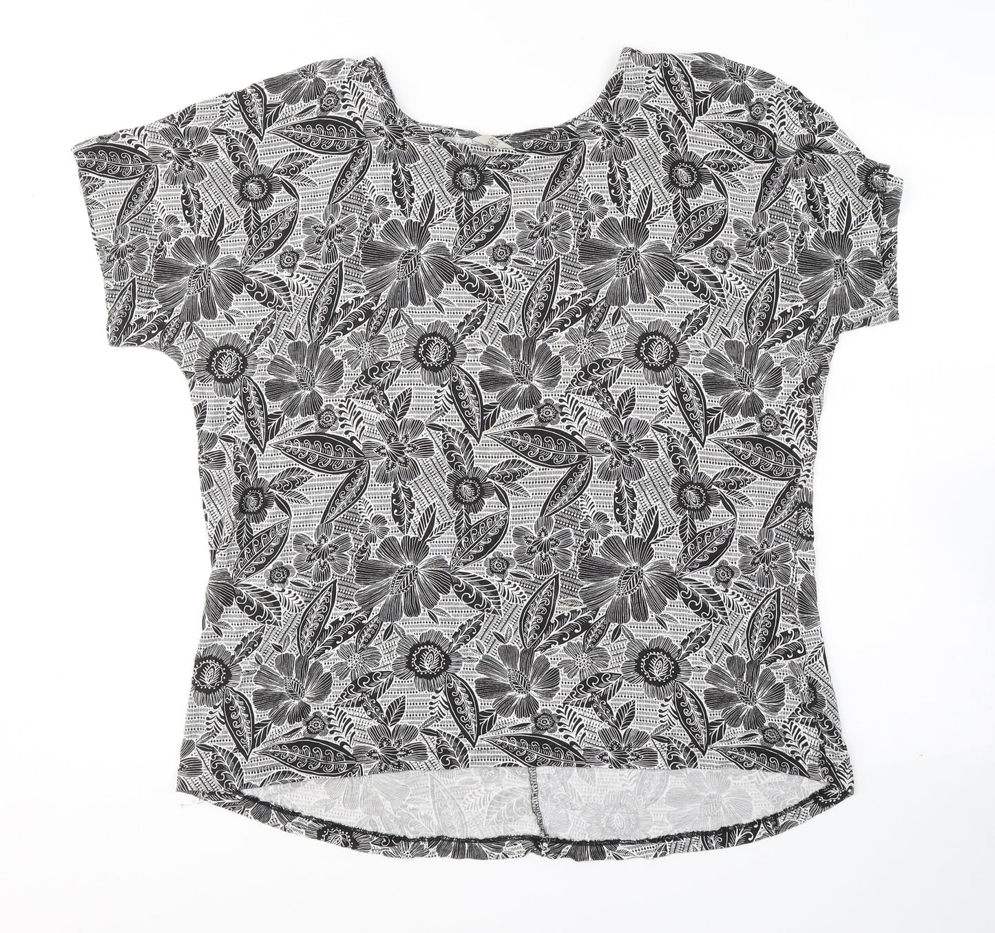 Peacocks Womens Black Paisley Viscose Basic T-Shirt Size 16 Round Neck