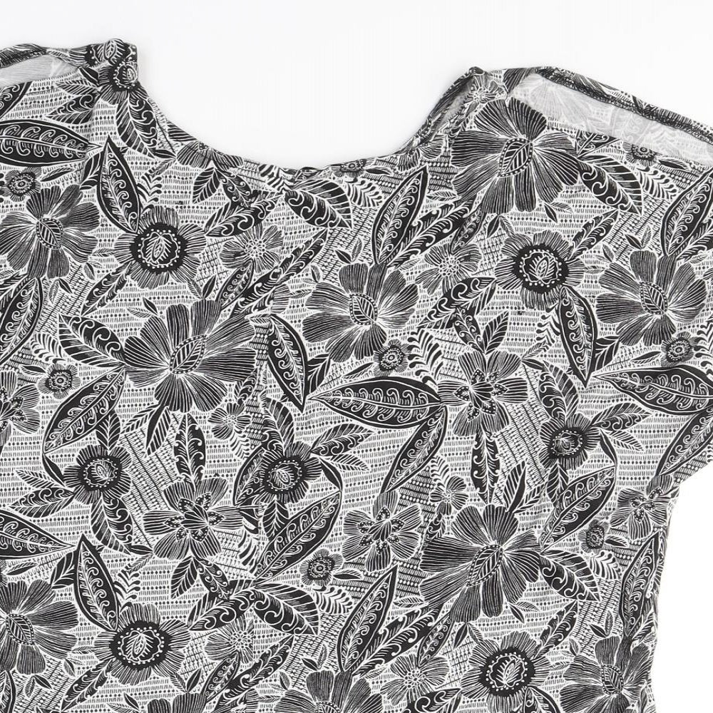 Peacocks Womens Black Paisley Viscose Basic T-Shirt Size 16 Round Neck