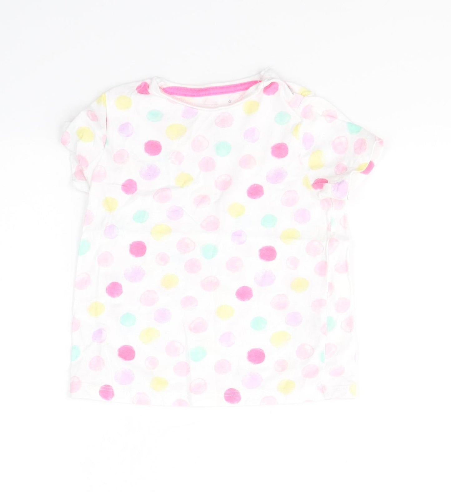 F&F Girls White Spotted Cotton Pullover T-Shirt Size 12-18 Months Round Neck Pullover
