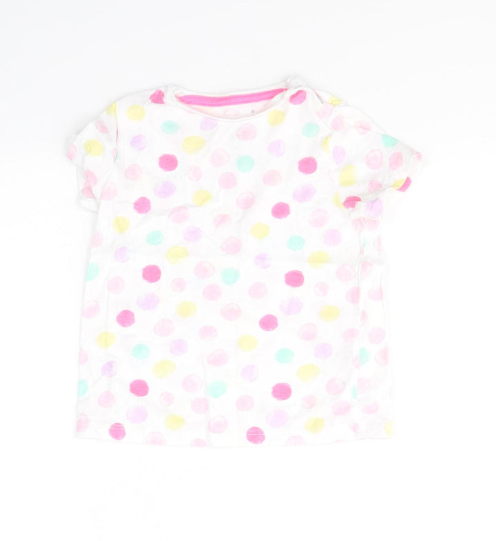 F&F Girls White Spotted Cotton Pullover T-Shirt Size 12-18 Months Round Neck Pullover