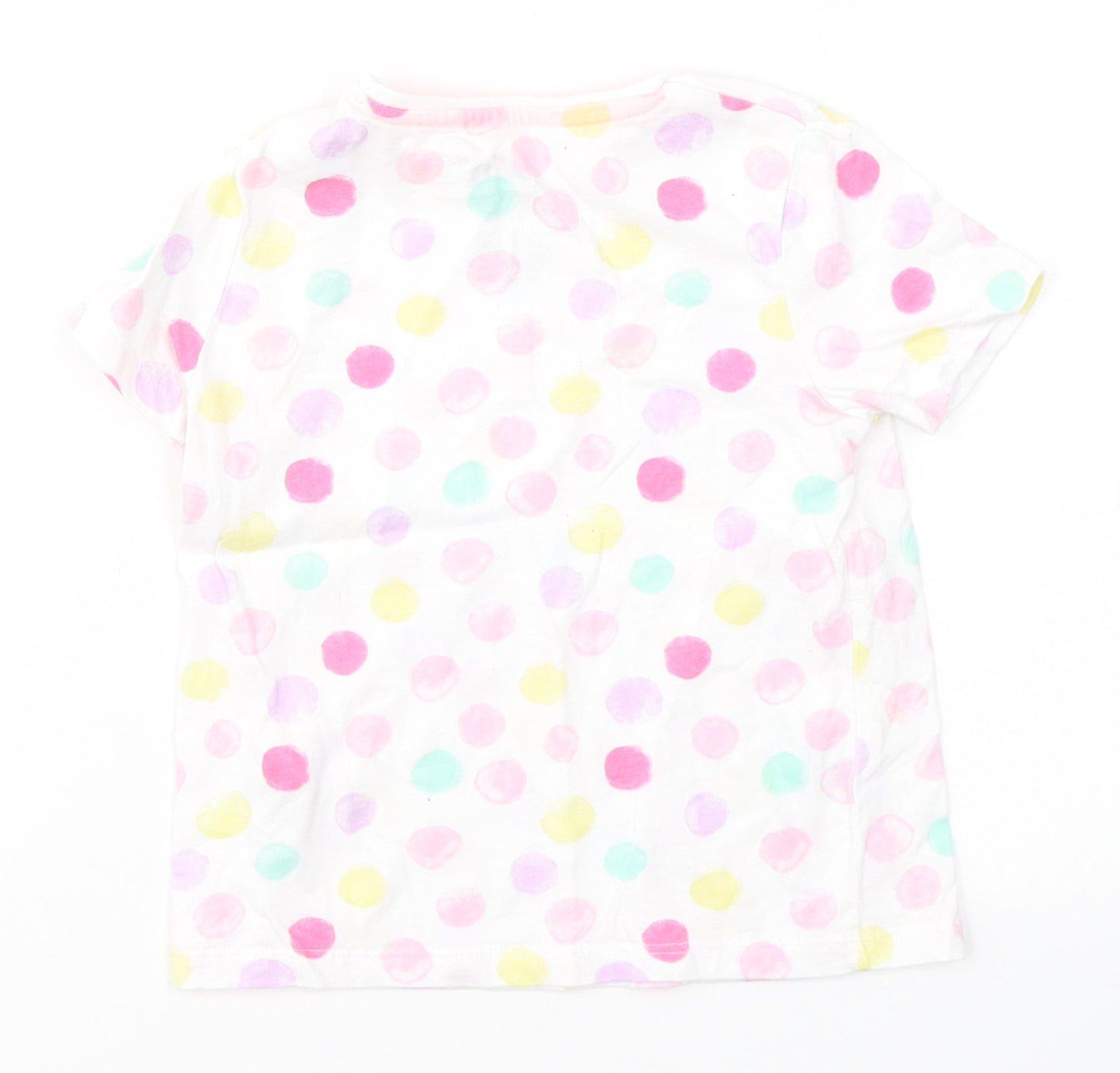 F&F Girls White Spotted Cotton Pullover T-Shirt Size 12-18 Months Round Neck Pullover