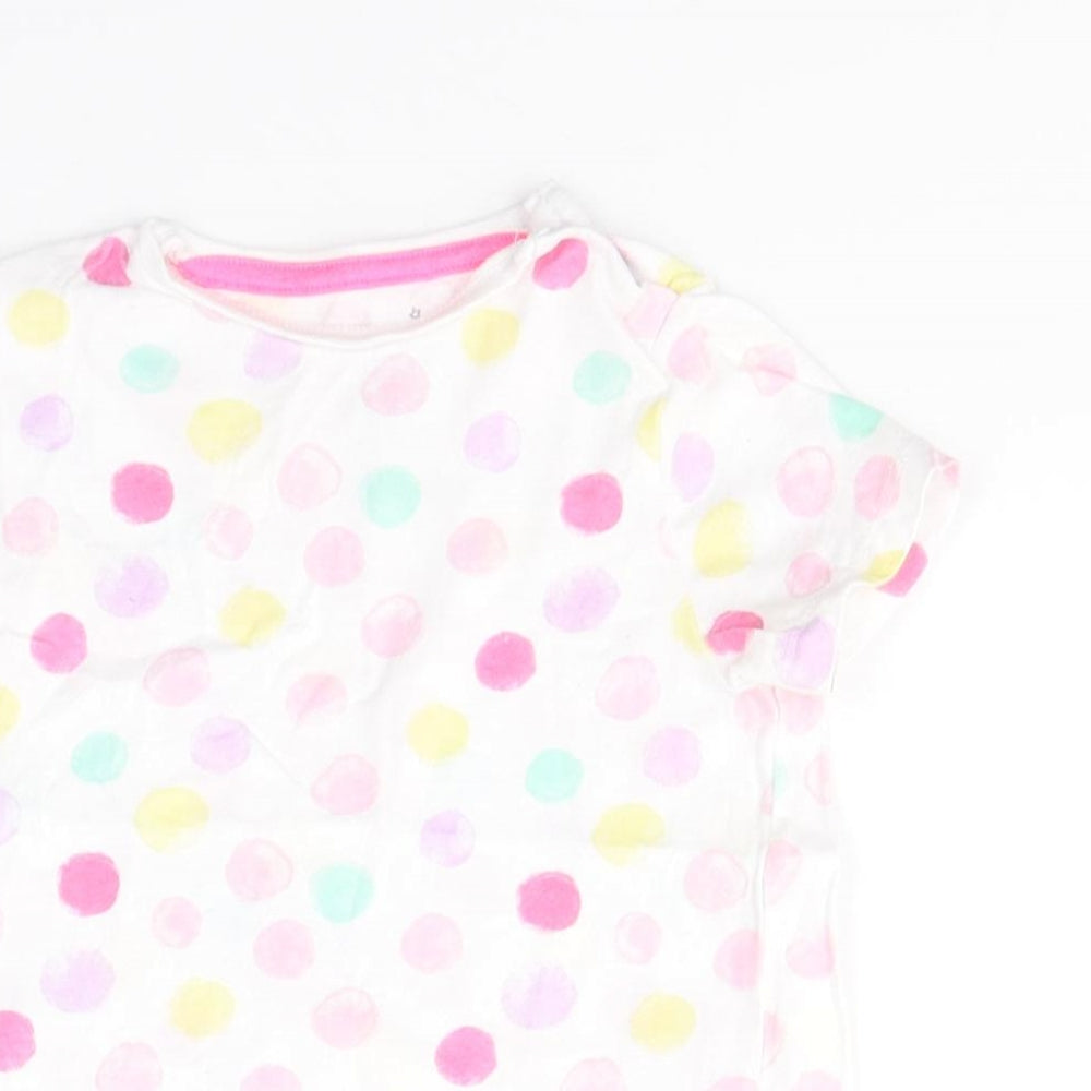 F&F Girls White Spotted Cotton Pullover T-Shirt Size 12-18 Months Round Neck Pullover