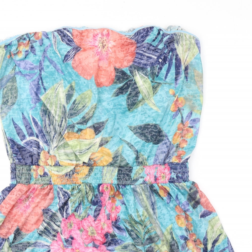 Peacocks Womens Blue Floral Polyester Fit & Flare  Size 18  Off the Shoulder Pullover