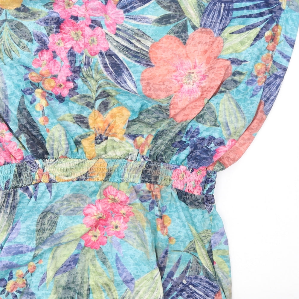 Peacocks Womens Blue Floral Polyester Fit & Flare  Size 18  Off the Shoulder Pullover