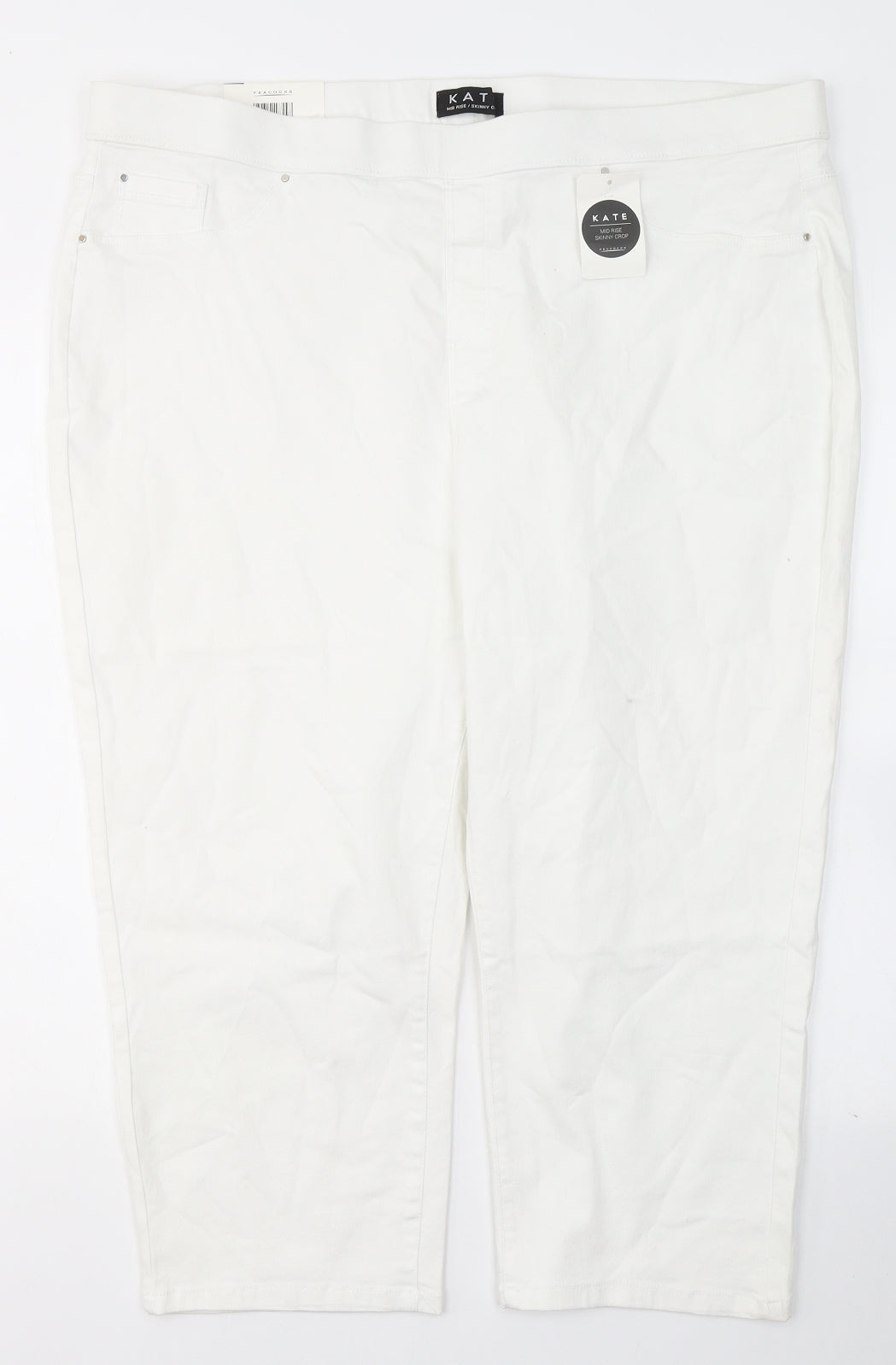 KATE Womens White  Cotton Cropped Trousers Size 22 L20 in Regular