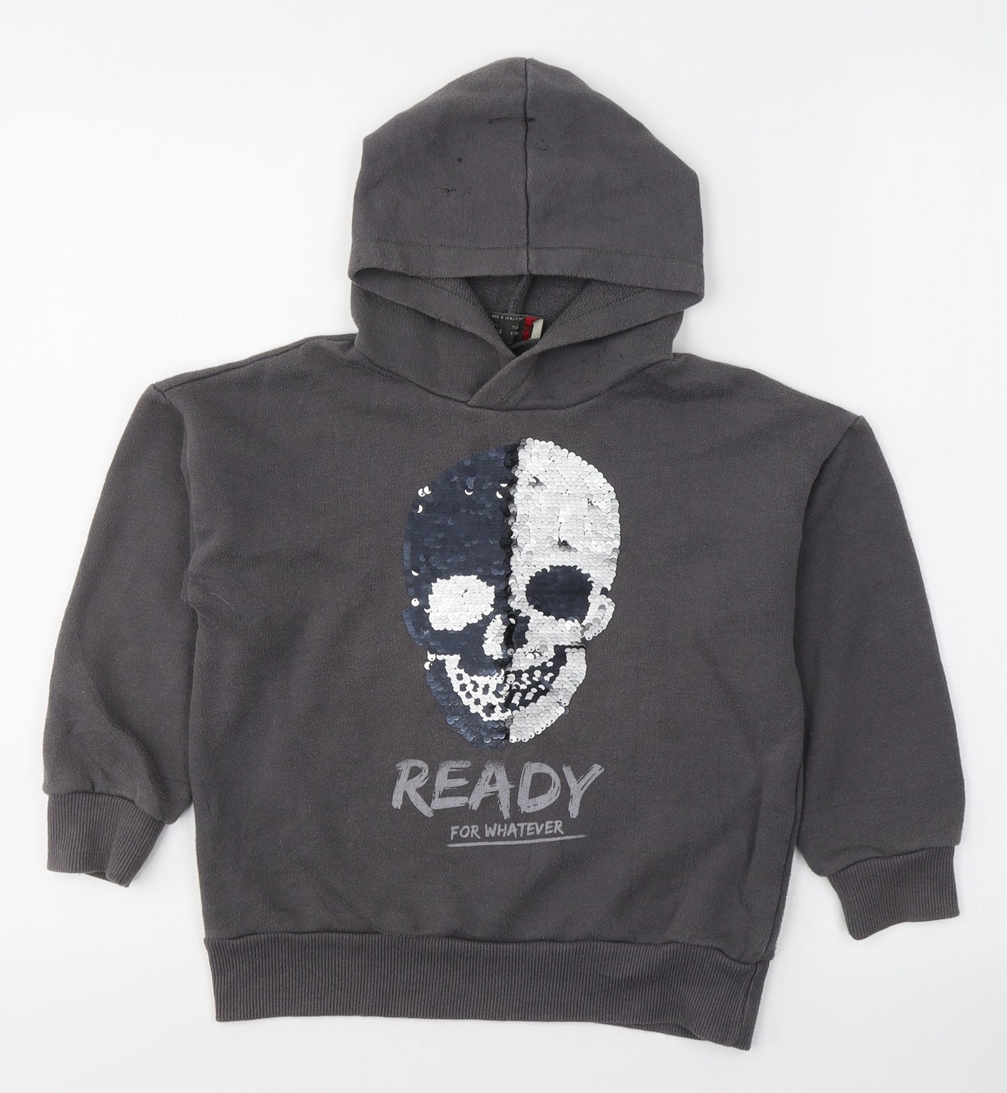 Zara Boys Grey  Cotton Pullover Hoodie Size 7 Years  Pullover