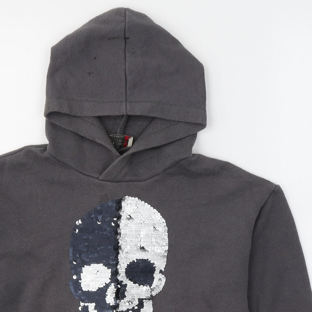 Zara Boys Grey  Cotton Pullover Hoodie Size 7 Years  Pullover