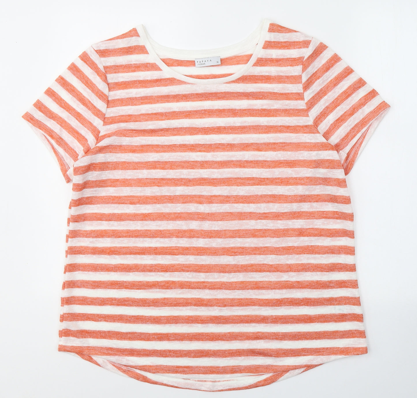 Papaya Womens Orange Striped Viscose Basic T-Shirt Size 18 Round Neck