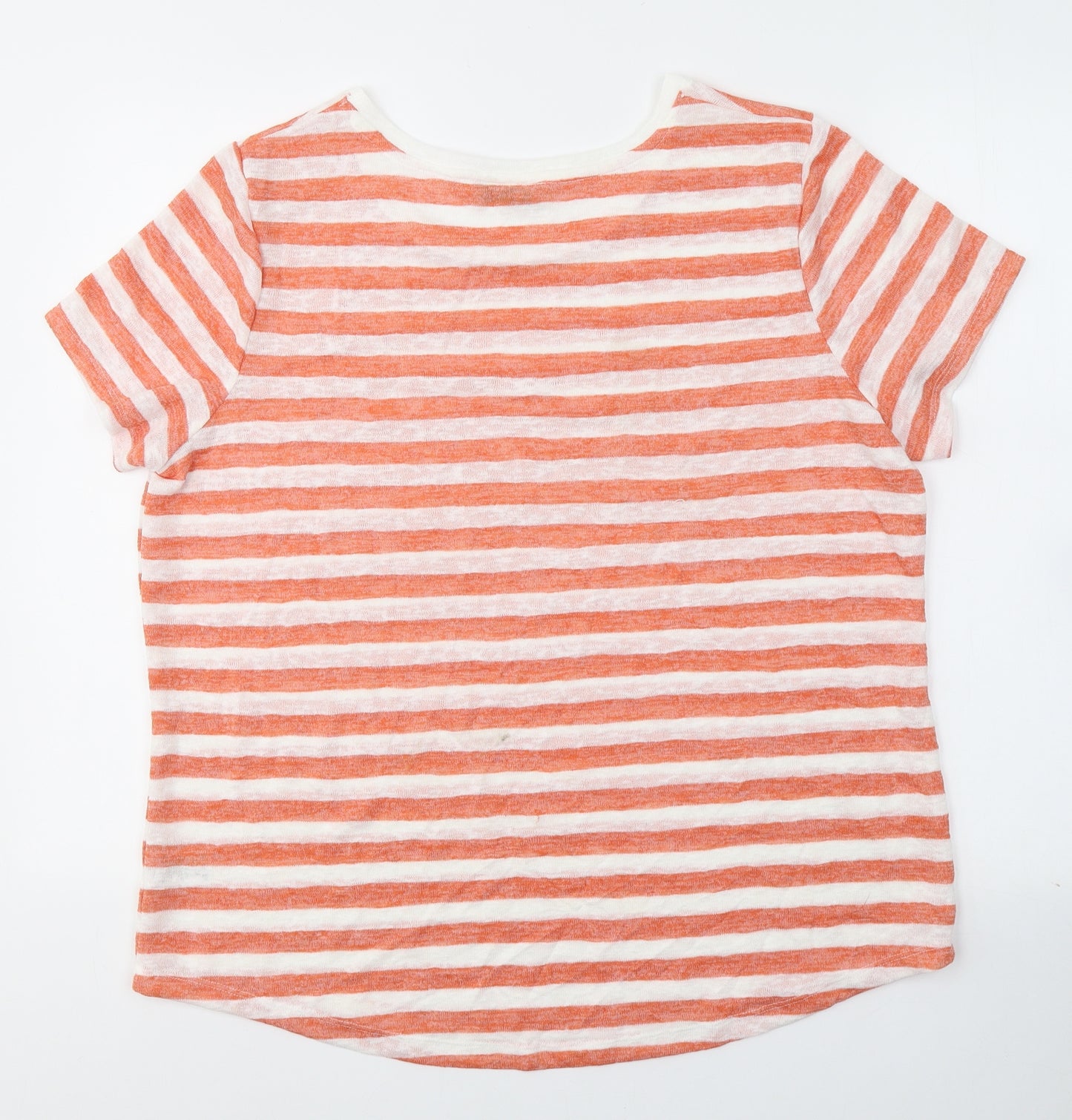 Papaya Womens Orange Striped Viscose Basic T-Shirt Size 18 Round Neck