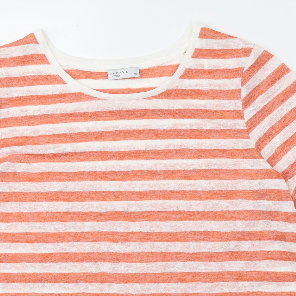 Papaya Womens Orange Striped Viscose Basic T-Shirt Size 18 Round Neck