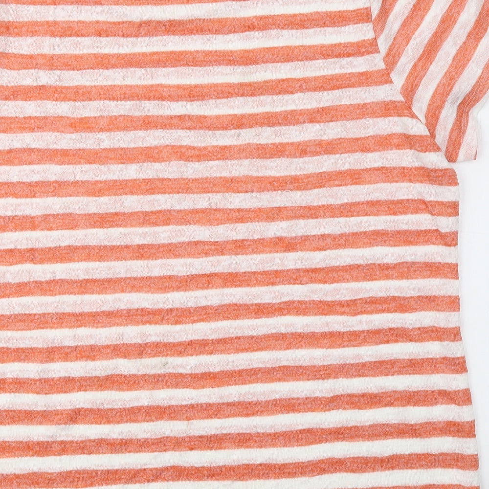 Papaya Womens Orange Striped Viscose Basic T-Shirt Size 18 Round Neck