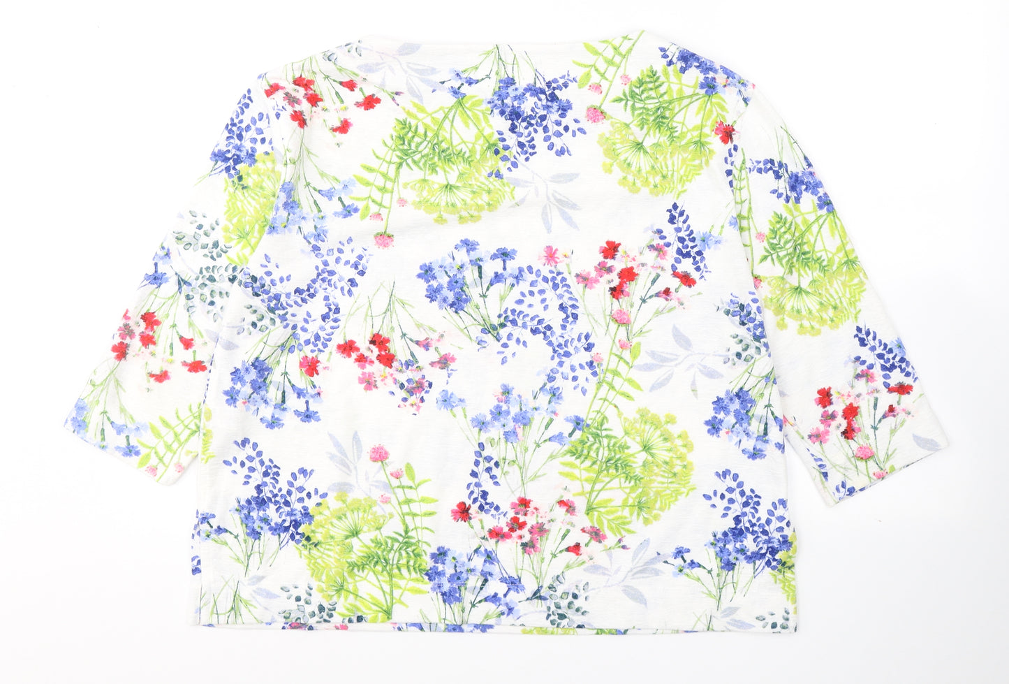 Marks and Spencer Womens White Floral Polyester Basic Blouse Size 14 Boat Neck