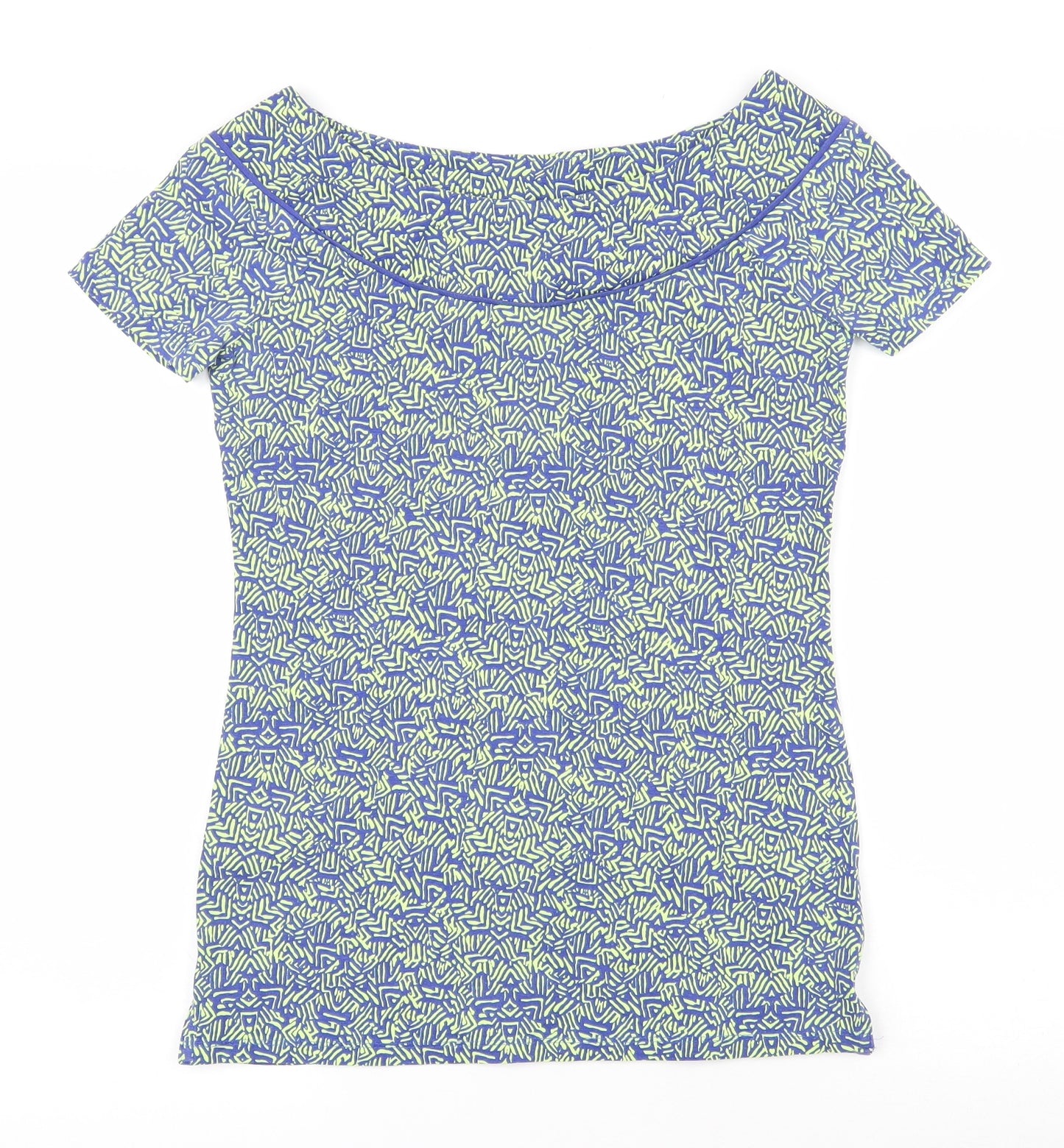 NEXT Womens Green Geometric Cotton Basic T-Shirt Size 8 Boat Neck