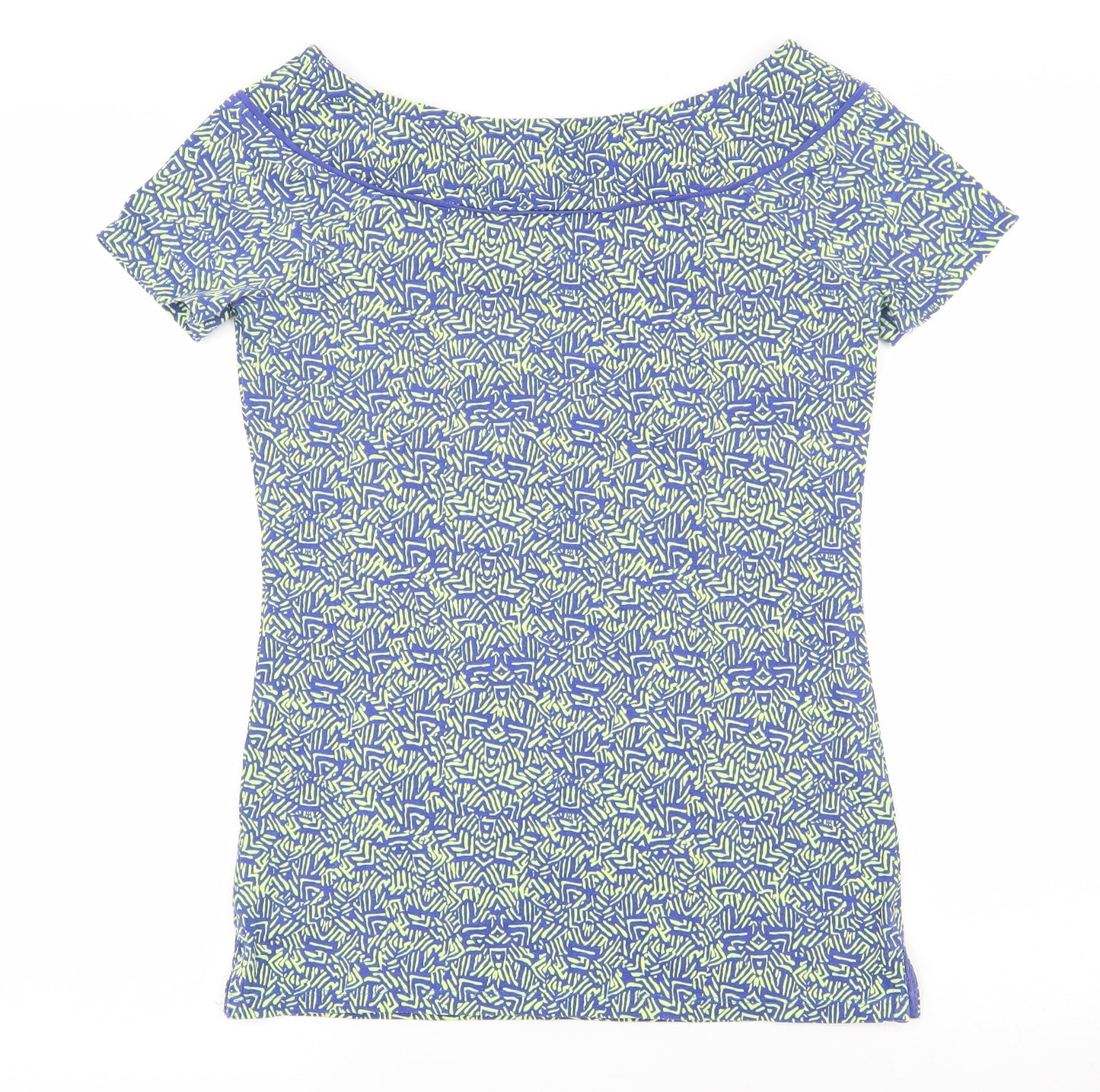 NEXT Womens Green Geometric Cotton Basic T-Shirt Size 8 Boat Neck