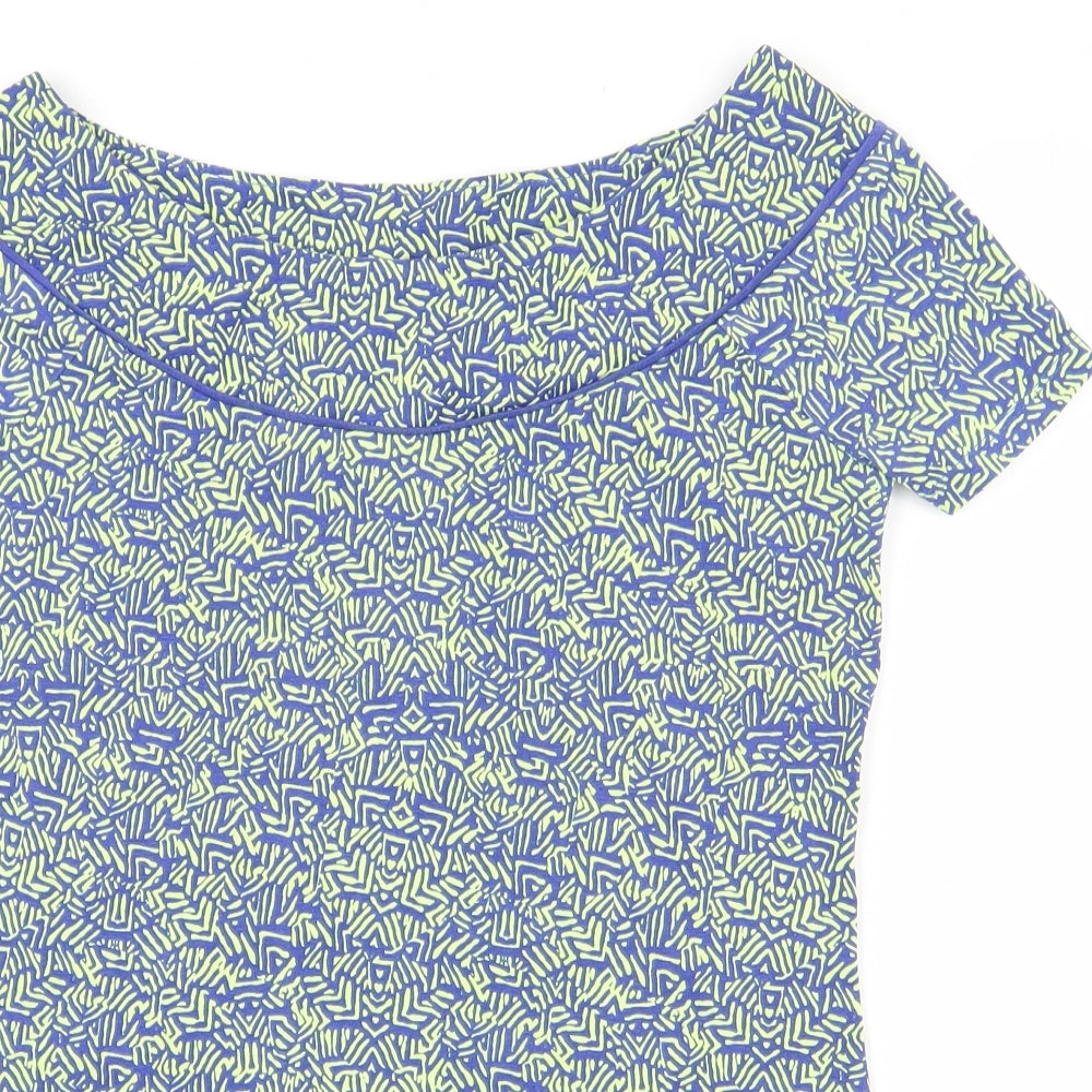 NEXT Womens Green Geometric Cotton Basic T-Shirt Size 8 Boat Neck