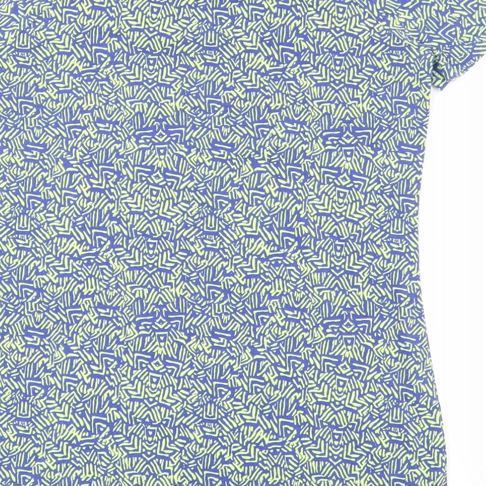 NEXT Womens Green Geometric Cotton Basic T-Shirt Size 8 Boat Neck