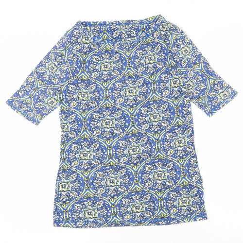 Marks and Spencer Womens Blue Geometric Polyester Basic T-Shirt Size 10 Round Neck